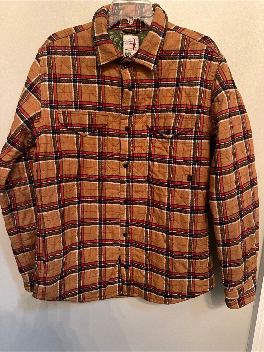 Hackberry Relwen Tan Red Plaid Quilted Flannel Shirt Jacket